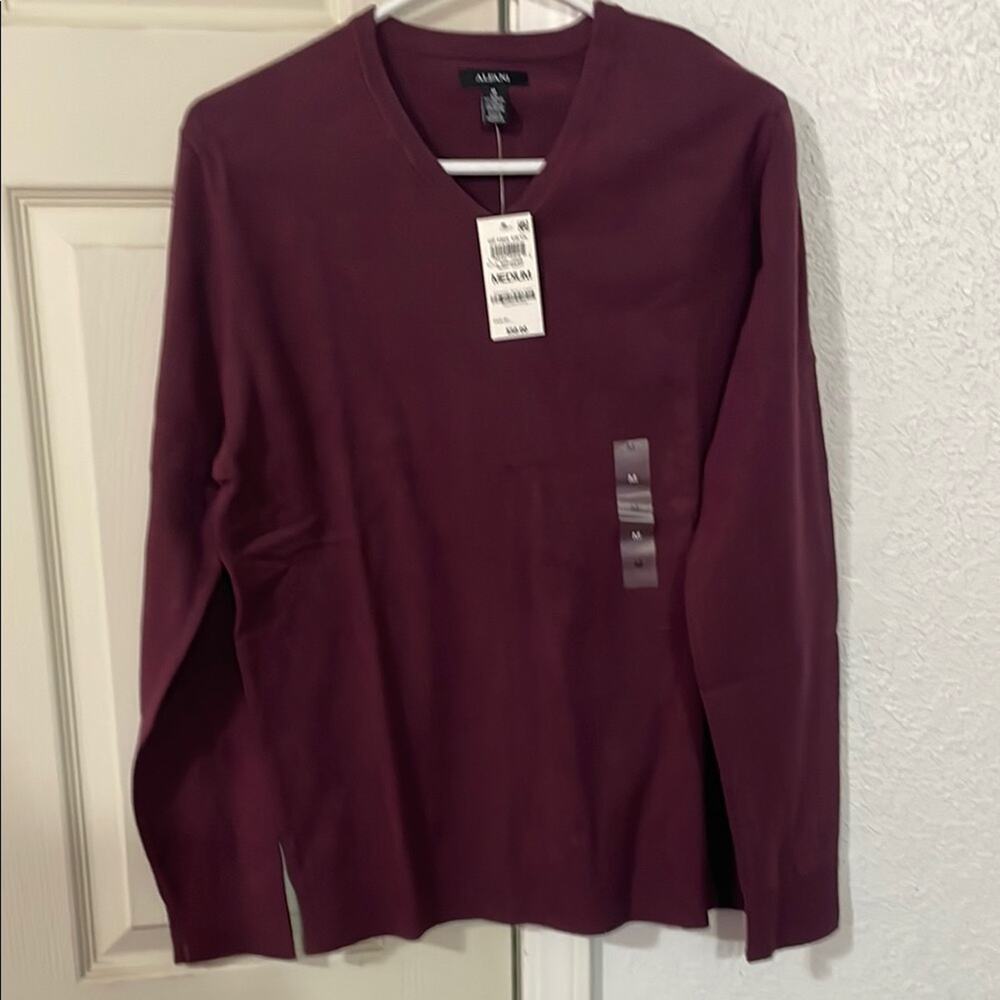 Alfani Burgundy V-Neck Sweater Cotton Polyester Berry Violet NWT